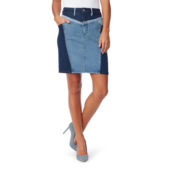 Gloria Vanderbilt x Christian Siriano Patchwork Denim Skirt, Size 28 - Picture 1 of 4